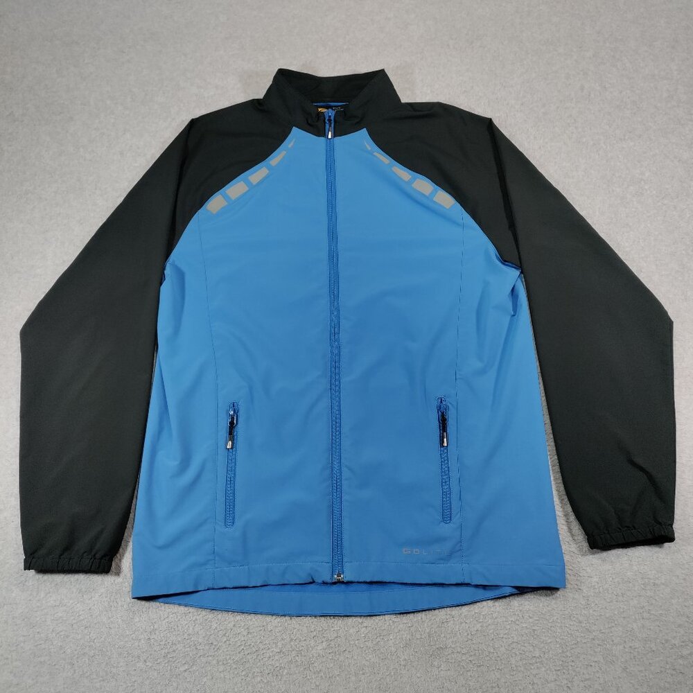 GoLite Mens Lightweight Full Zip Jacket Large Blue Black Outdoor Hiking Travel